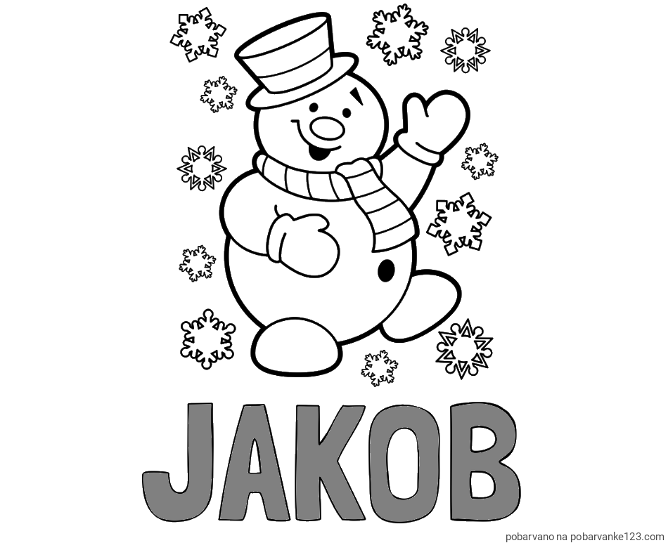 POBARVANA POBARVANKA - Pobarvanka imena JAKOB in pobarvanka veselega snežaka