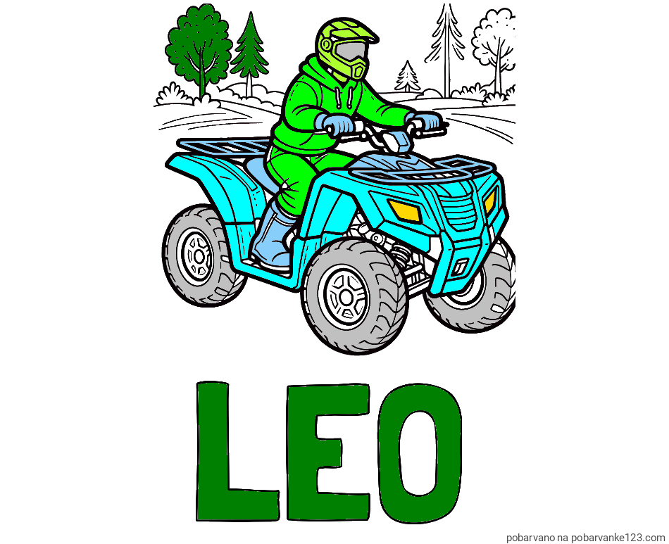 POBARVANA POBARVANKA - Pobarvanka imena LEO in pobarvanka motorista na štirikolesniku