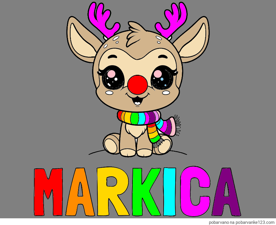 POBARVANA POBARVANKA - Pobarvanka imena MARKICA in otroška pobarvanka jelenčka Rudolfa s šalom okoli vratu