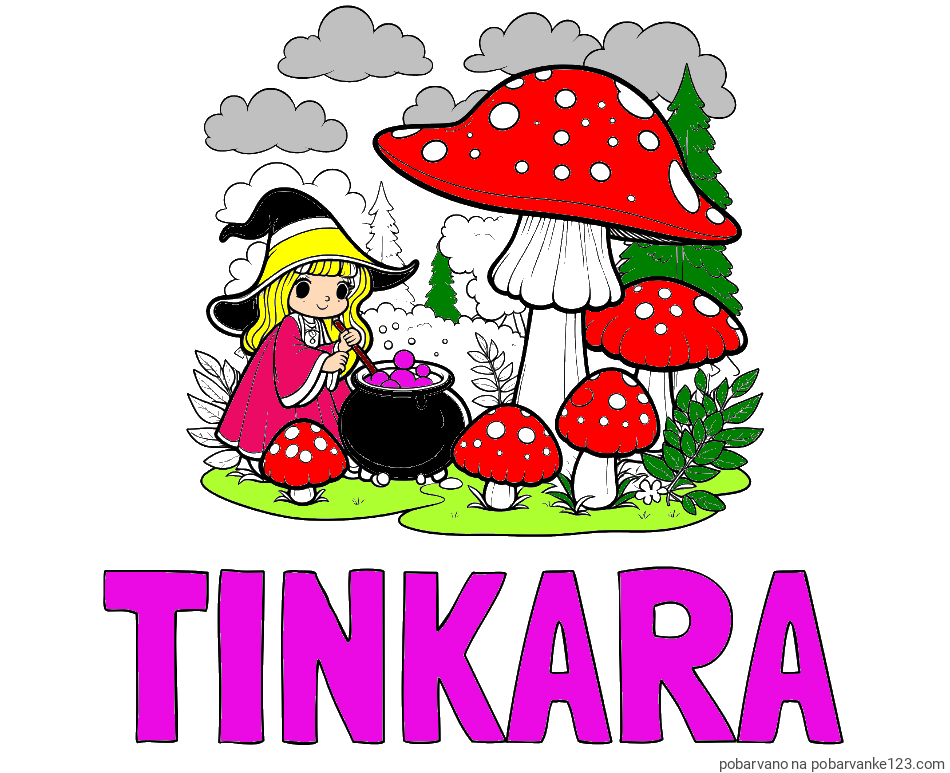 POBARVANA POBARVANKA - Pobarvanka imena TINKARA in pobarvanka čarovnice med gobami