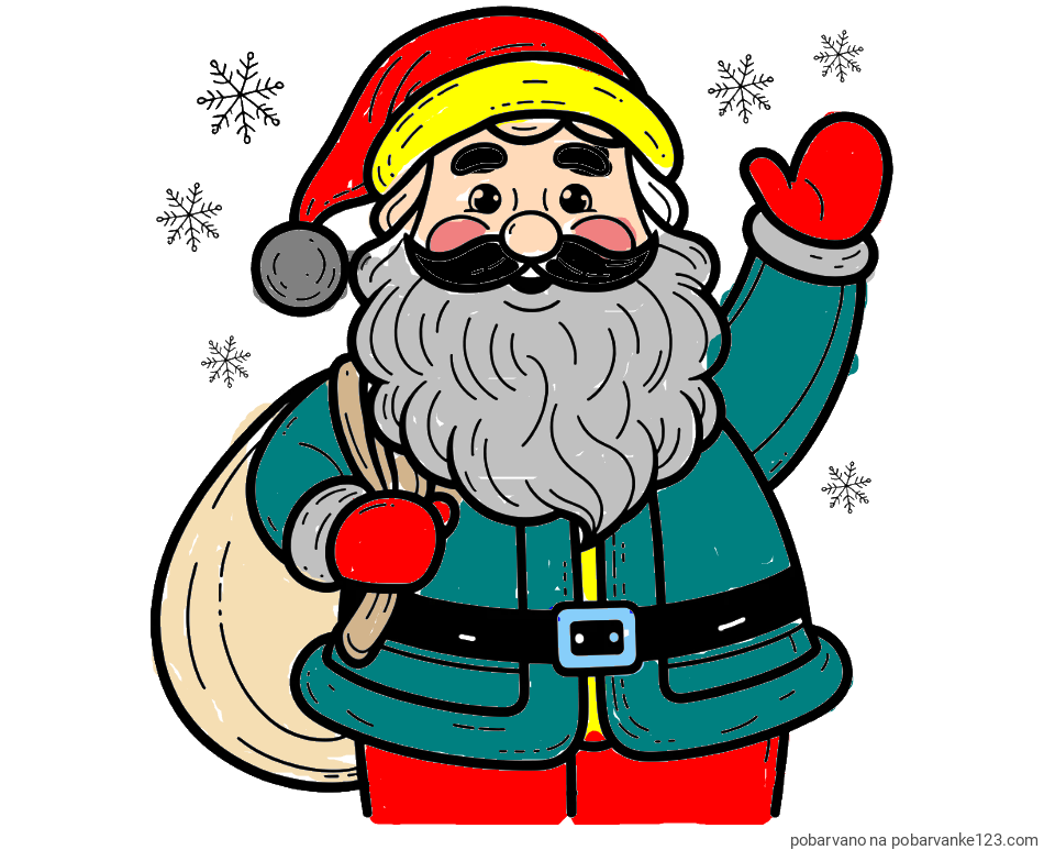 POBARVANA POBARVANKA - Pobarvanka nasmejanega Božička s polno vrečo daril