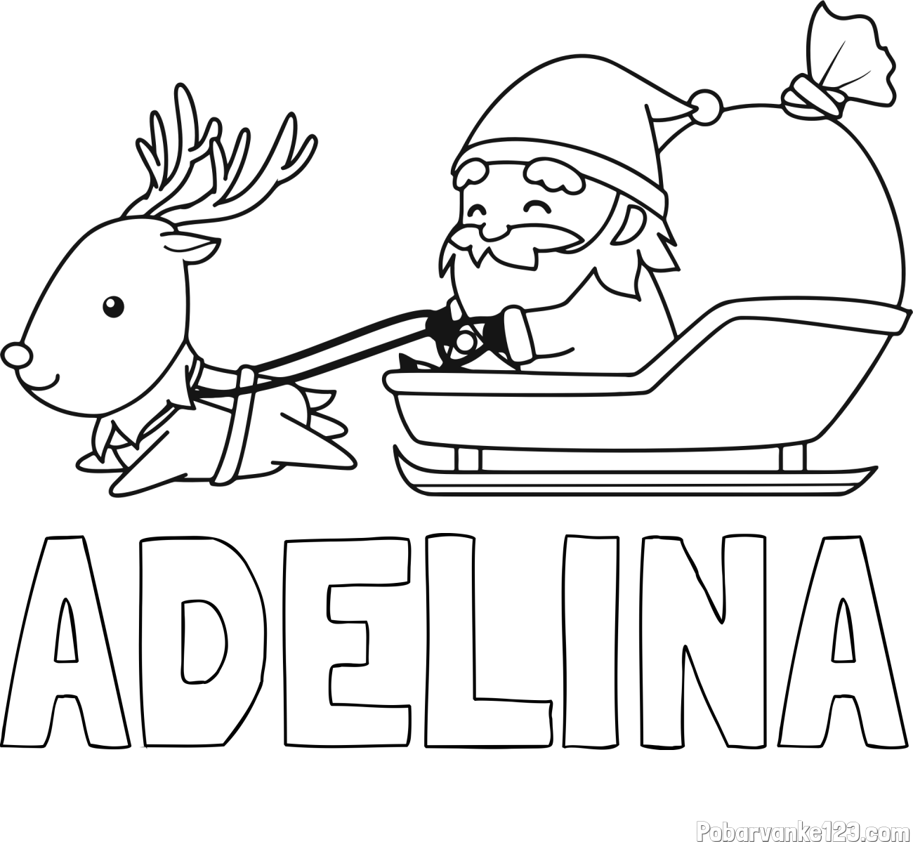 Pobarvanka imena ADELINA in pobarvanka Božička na saneh ter jelenčka Rudolfa