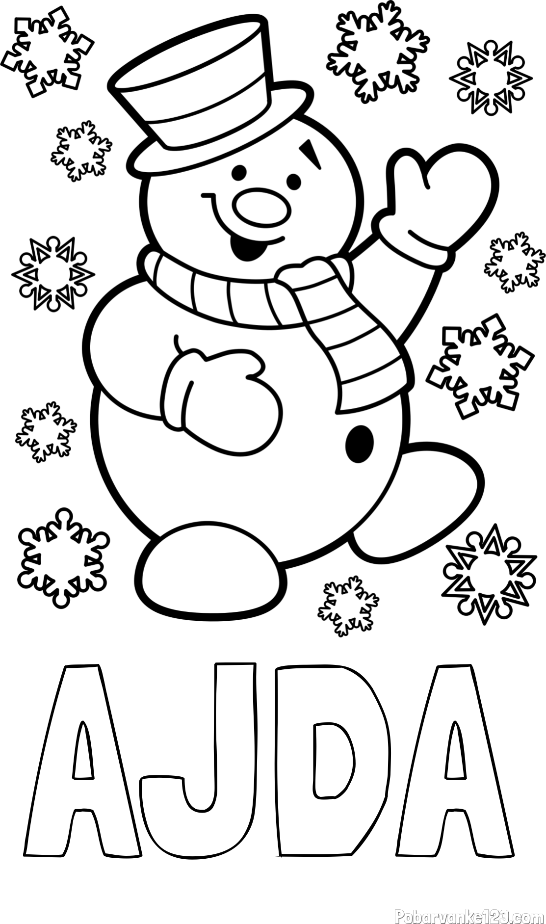 Pobarvanka imena AJDA in pobarvanka veselega snežaka