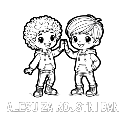 Online izdelana pobarvanka - Pobarvanka imena ALEŠU ZA ROJSTNI DAN in pobarvanka dveh nasmejanih prijateljev