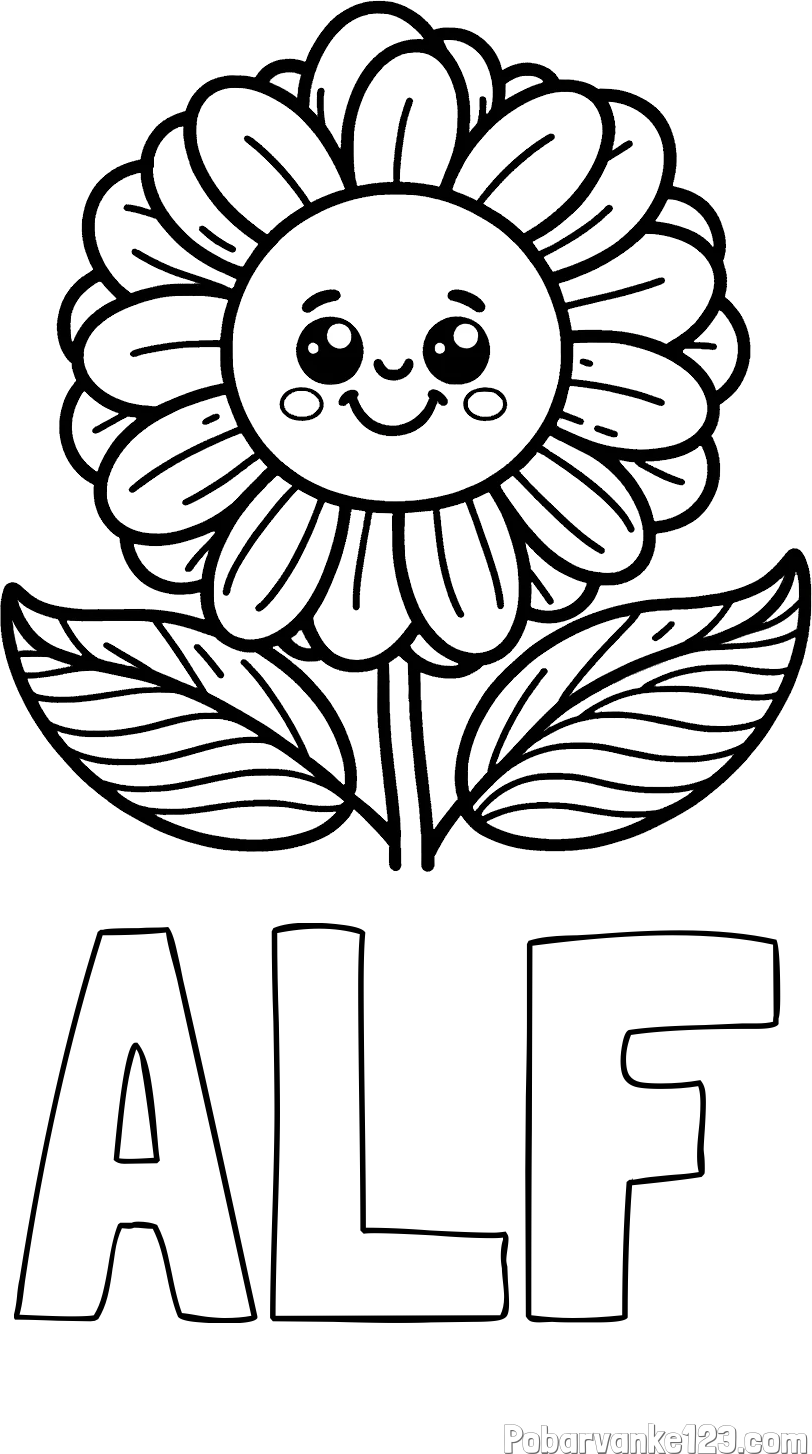 Pobarvanka imena ALF in pobarvanka ljubke in nasmejane rože
