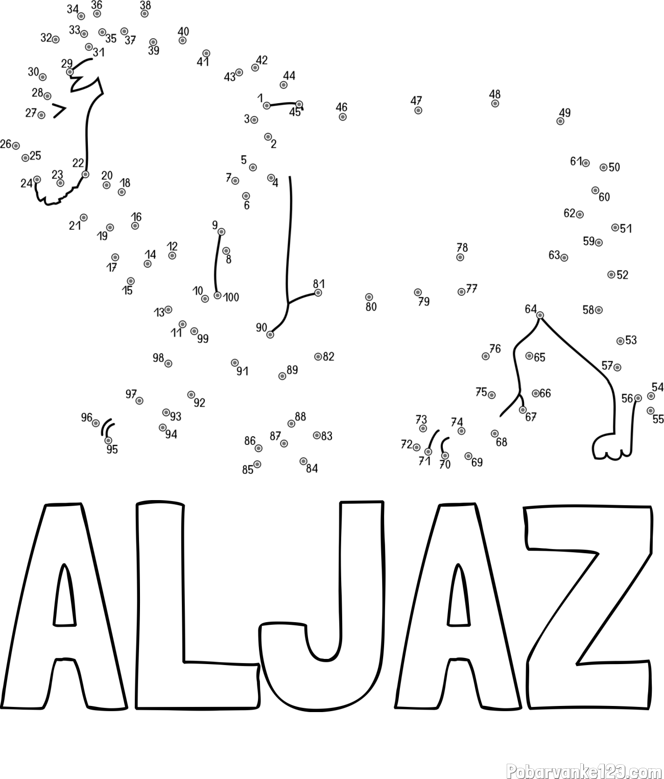 Pobarvanka imena ALJAŽ in pobarvanka leva - poveži številke