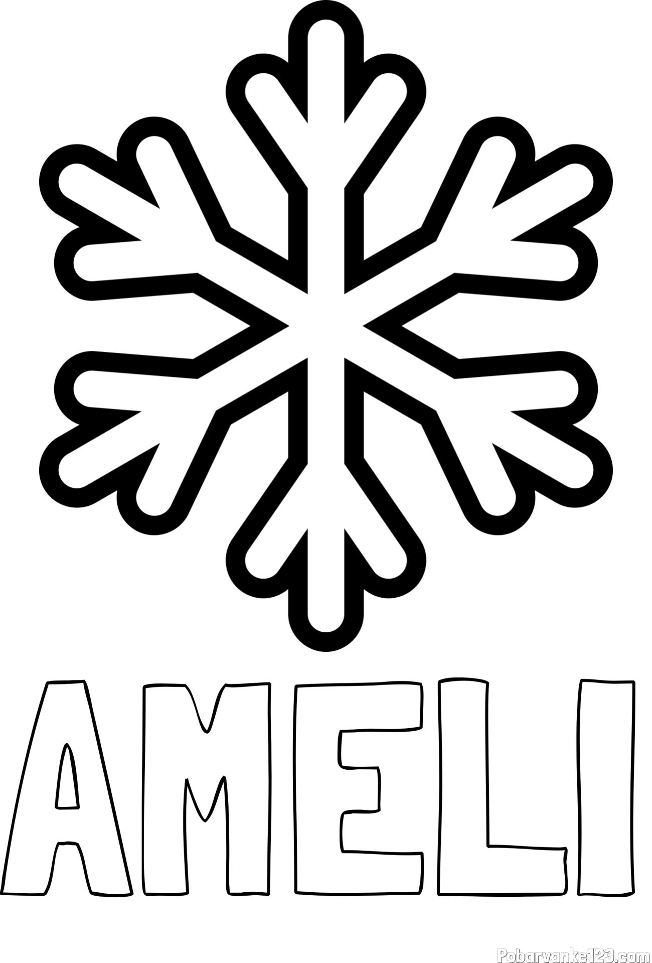Pobarvanka imena AMELI in pobarvanka enostavne snežinke