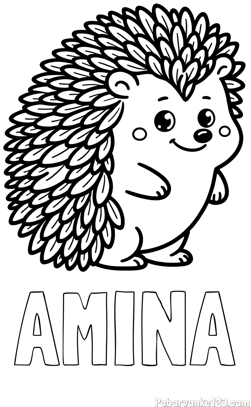 Pobarvanka imena AMINA in pobarvanka prisrčnega ježka