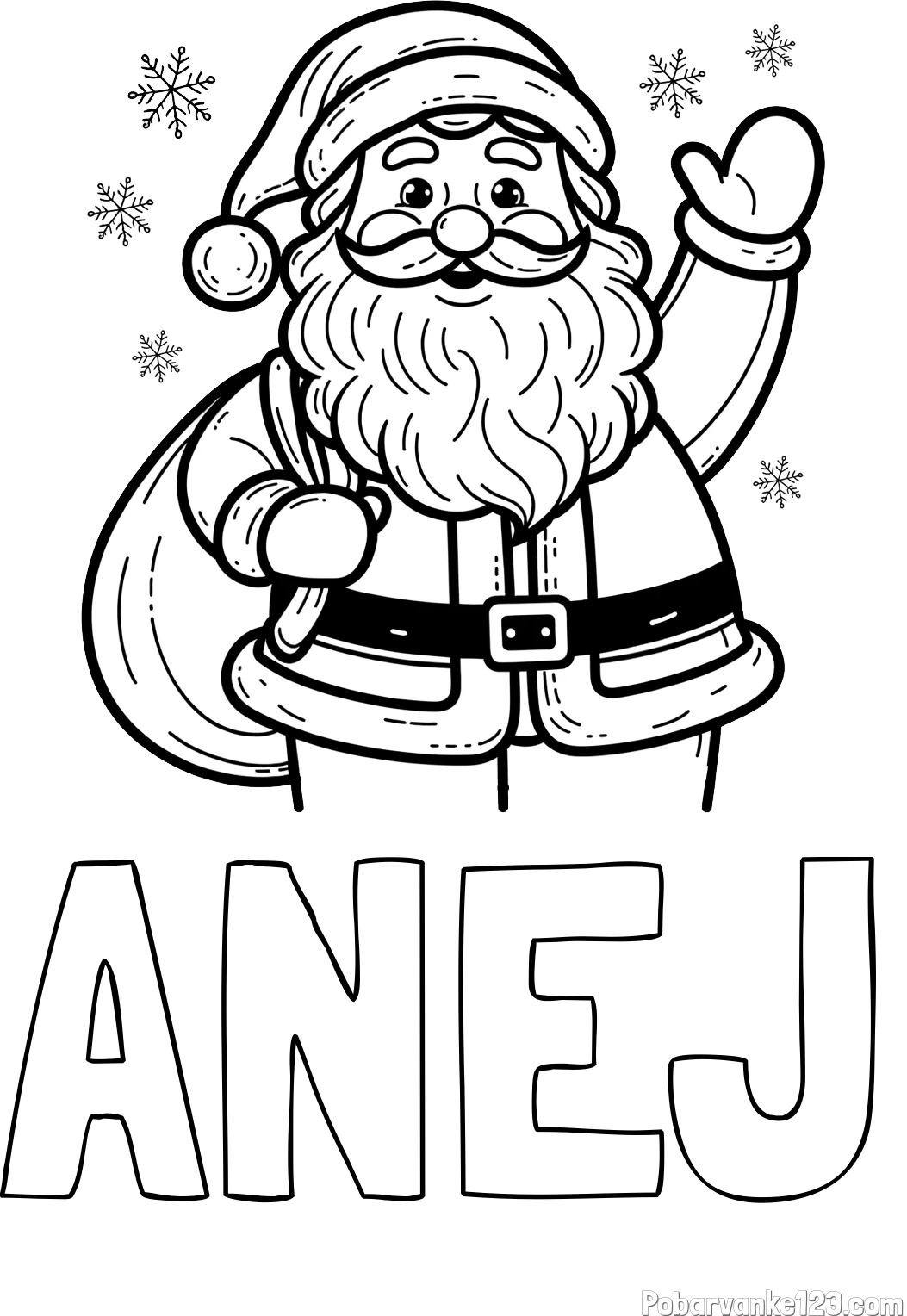 Pobarvanka imena ANEJ in pobarvanka nasmejanega Božička s polno vrečo daril