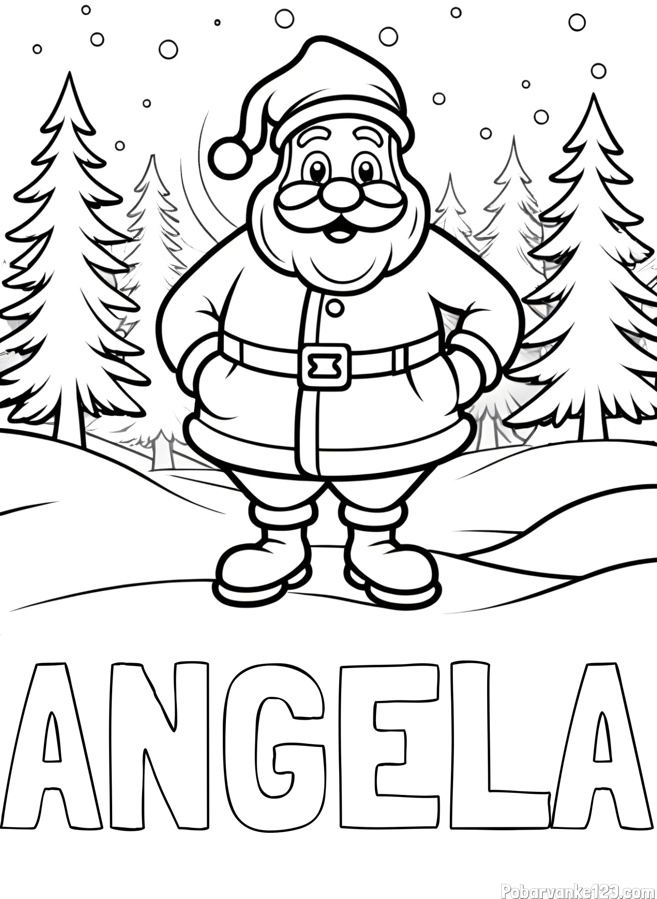Pobarvanka imena ANGELA in pobarvanka Božička v gozdu