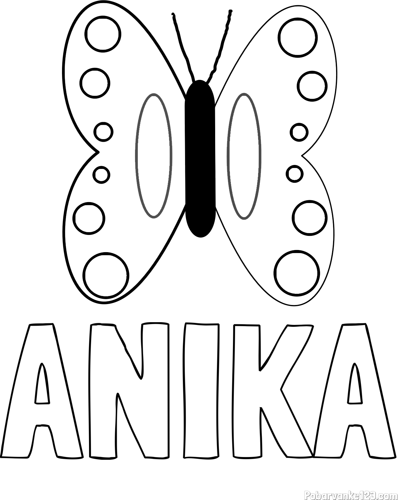 Pobarvanka imena ANIKA in preprosta otroška pobarvanka metuljčka