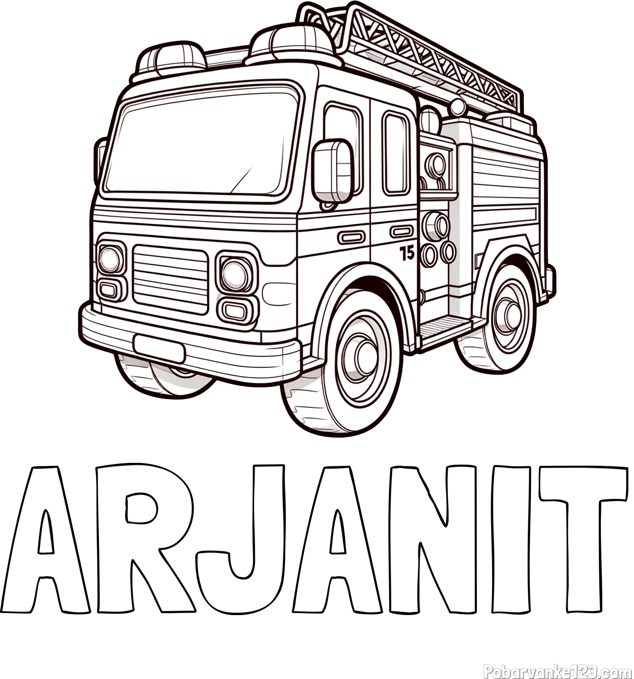 Pobarvanka imena ARJANIT in otroška pobarvanka gasilskega avta