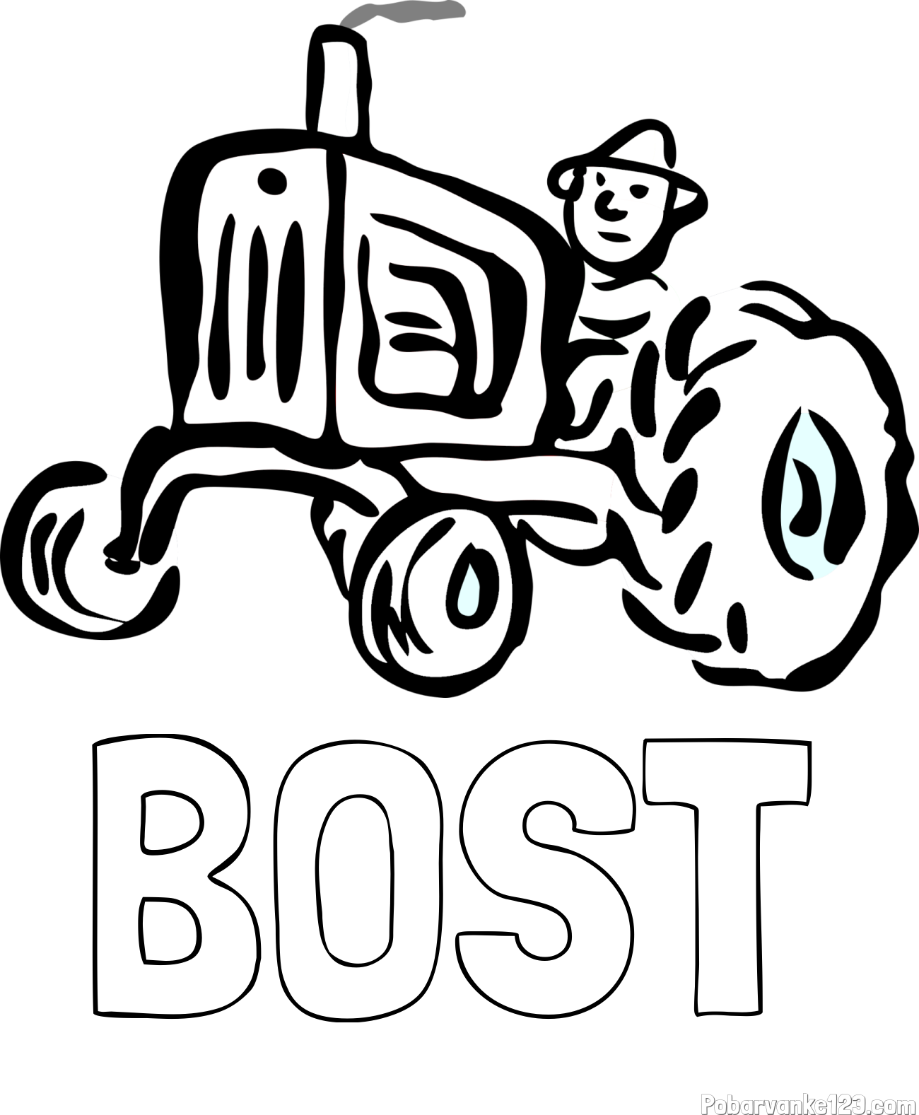 Pobarvanka imena BOST in preprosta pobarvanka traktorja