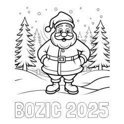 Online izdelana pobarvanka - Pobarvanka imena BOŽIČ 2025 in pobarvanka Božička v gozdu