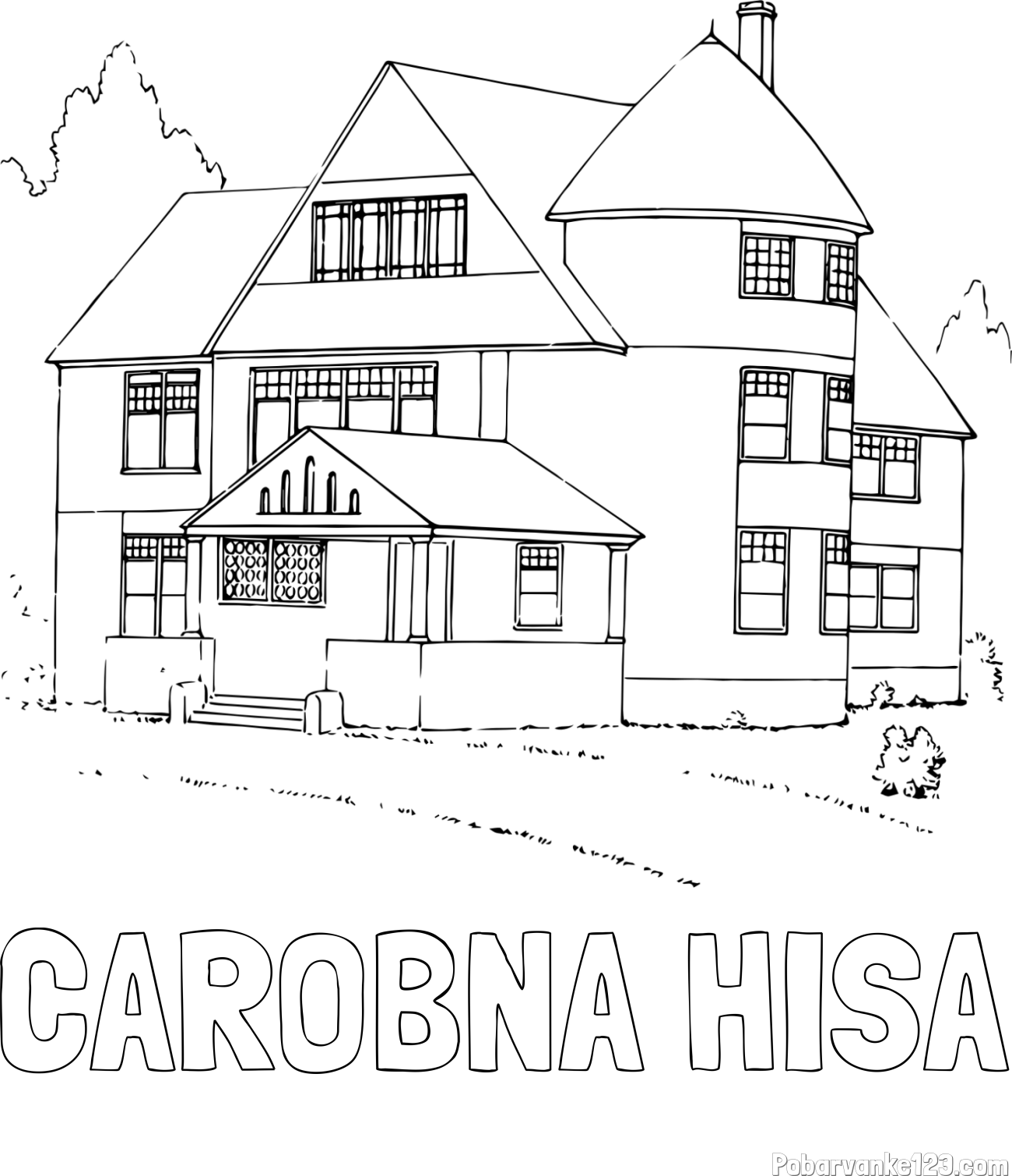 Pobarvanka imena ČAROBNA HIŠA in pobarvanka stare vile