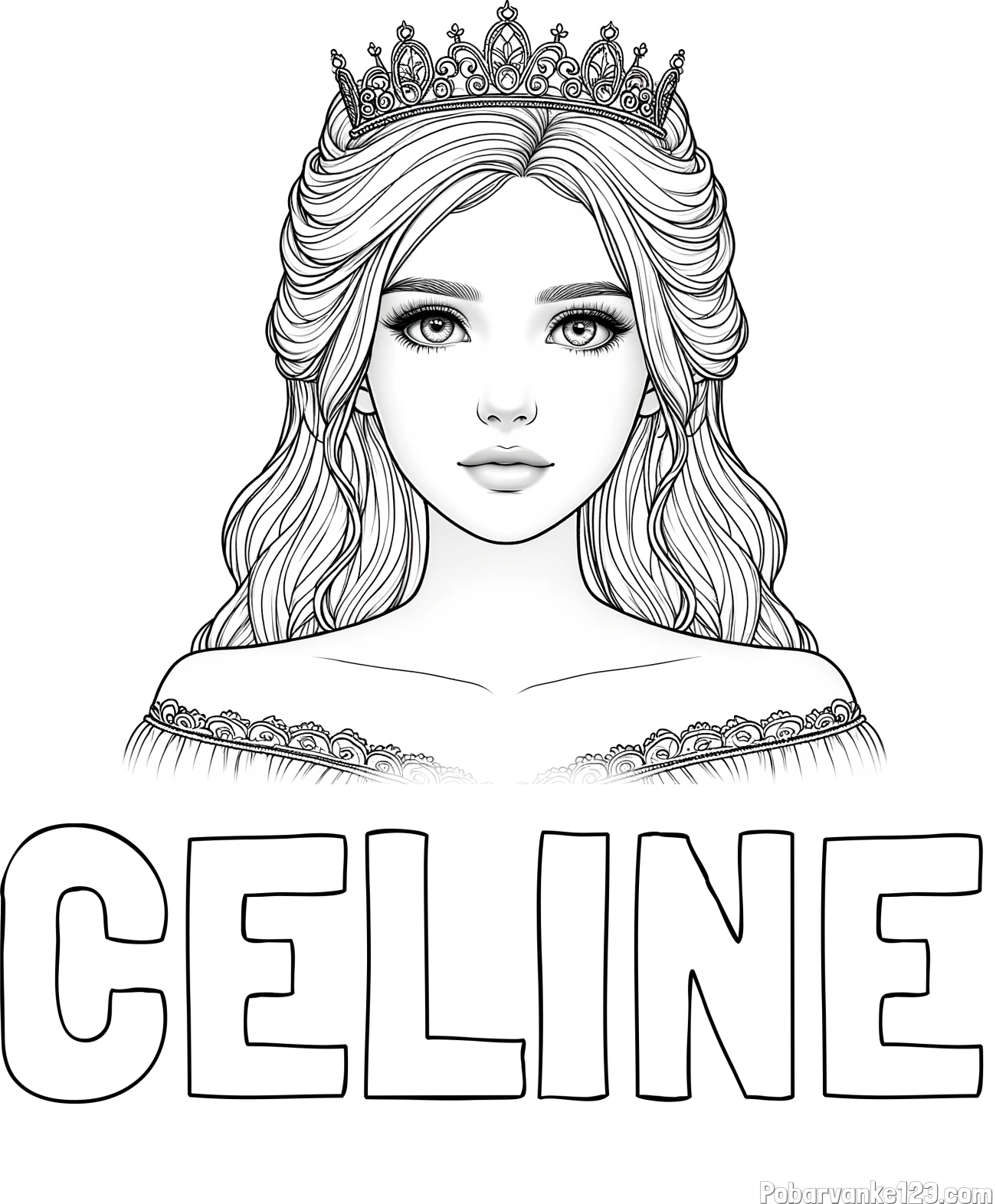 Pobarvanka imena CELINE in pobarvanka prikupne princeske s čudovitimi očmi