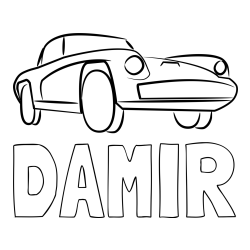 Online izdelana pobarvanka - Pobarvanka imena DAMIR in pobarvanka športnega avtomobila