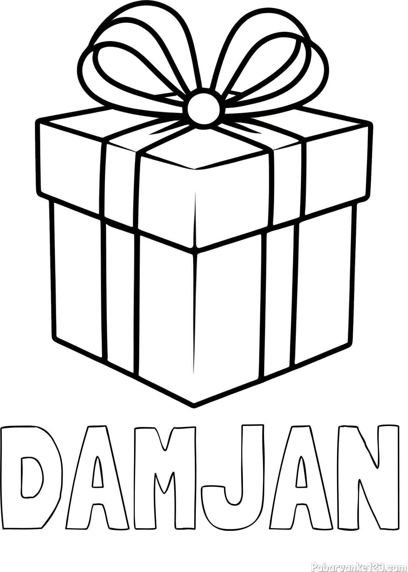 Pobarvanka imena DAMJAN in pobarvanka preprostega darila