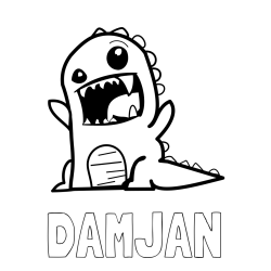 Online izdelana pobarvanka - Pobarvanka imena DAMJAN in pobarvanka strašnega dinozavra