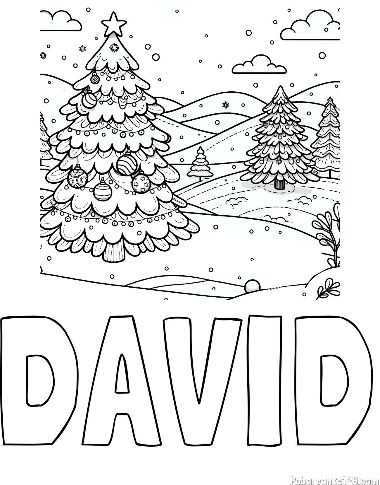 Pobarvanka imena DAVID in pobarvanka božične smrečice v naravi