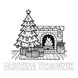 Online izdelana pobarvanka - Pobarvanka imena DRUŽINA TESOVNIK in pobarvanka božične noči z božično smrečico, darili ter kaminom