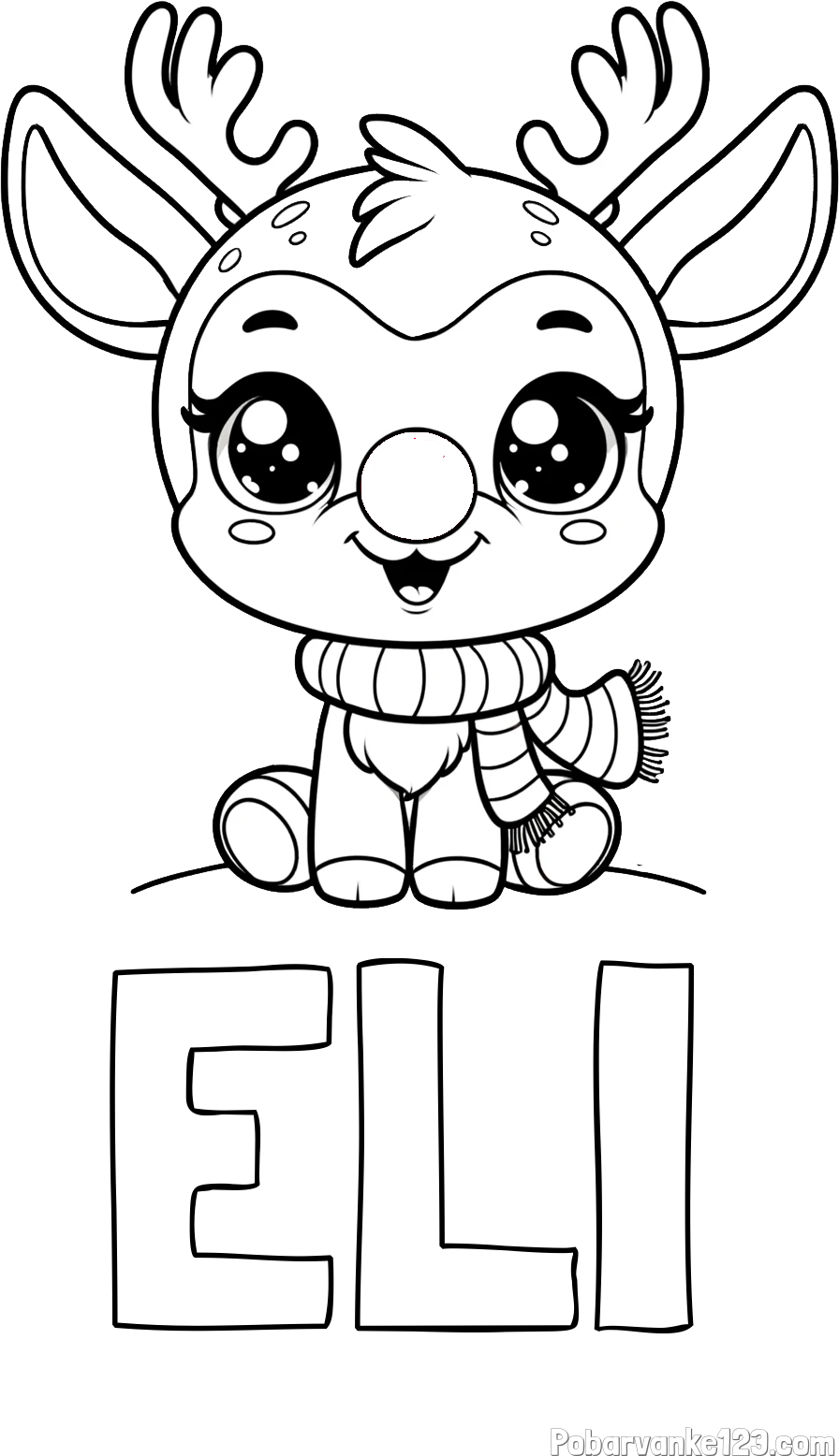 Pobarvanka imena ELI in otroška pobarvanka jelenčka Rudolfa s šalom okoli vratu