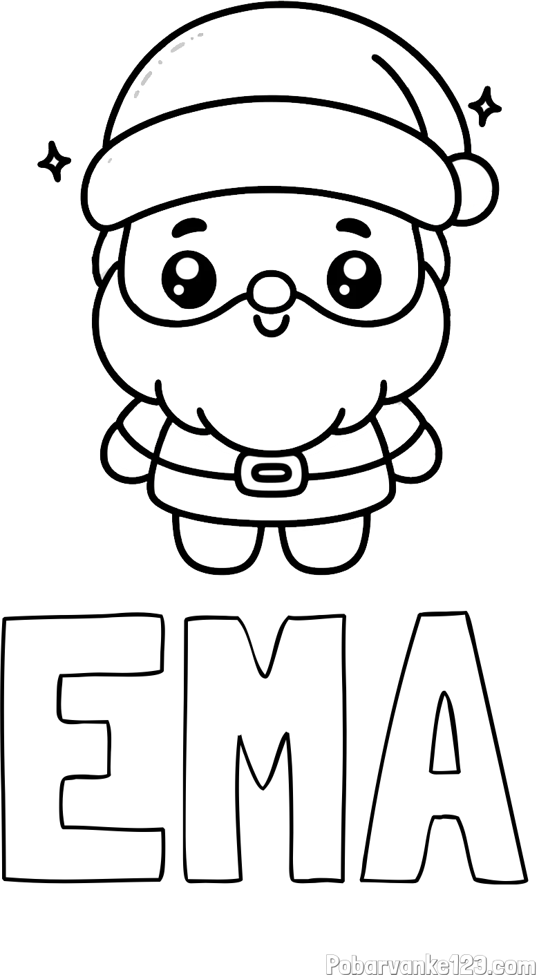 Pobarvanka imena EMA in enostavna otroška pobarvanka Božička