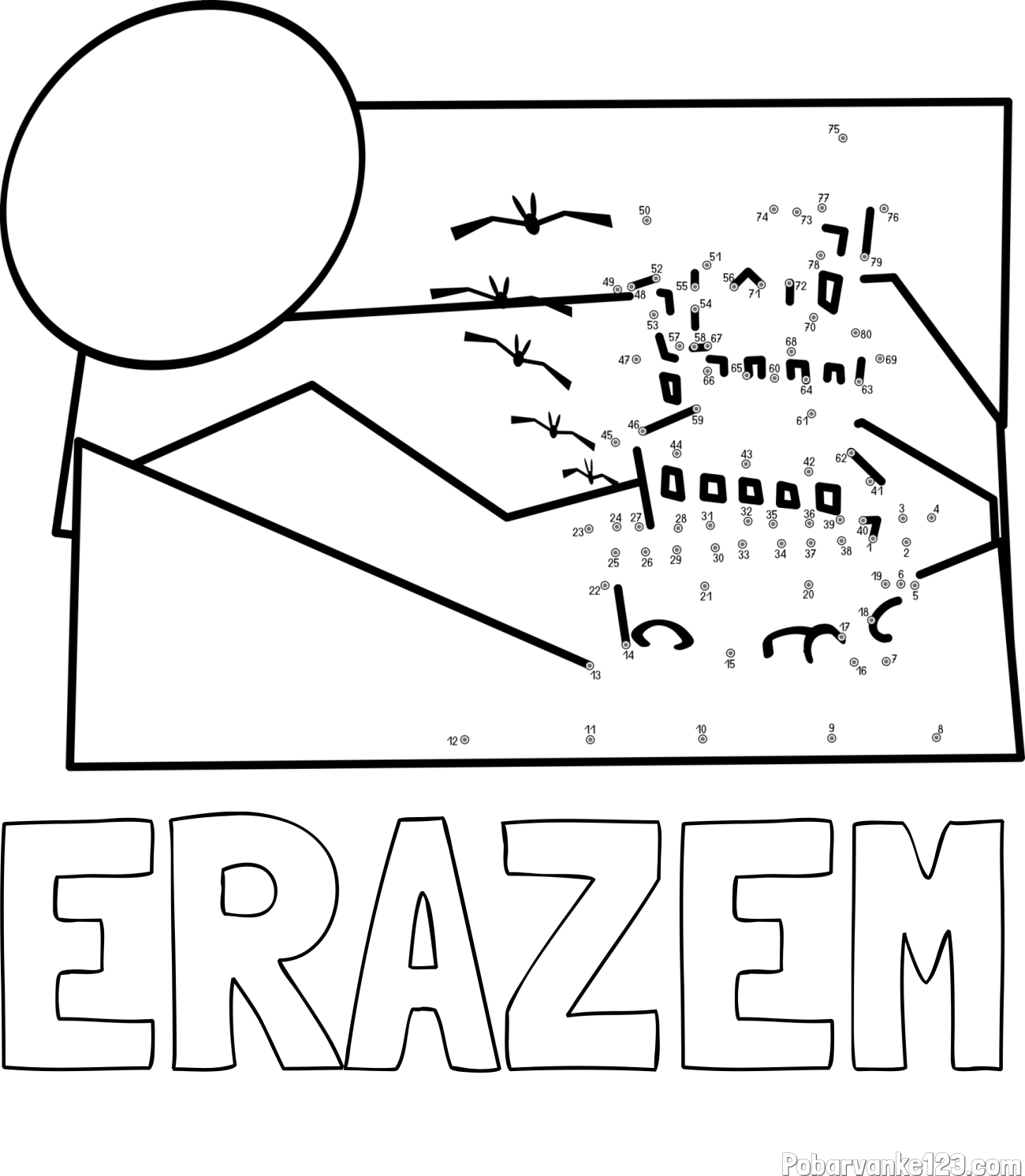 Pobarvanka imena ERAZEM in pobarvanka gradu - poveži številke od pike do pike