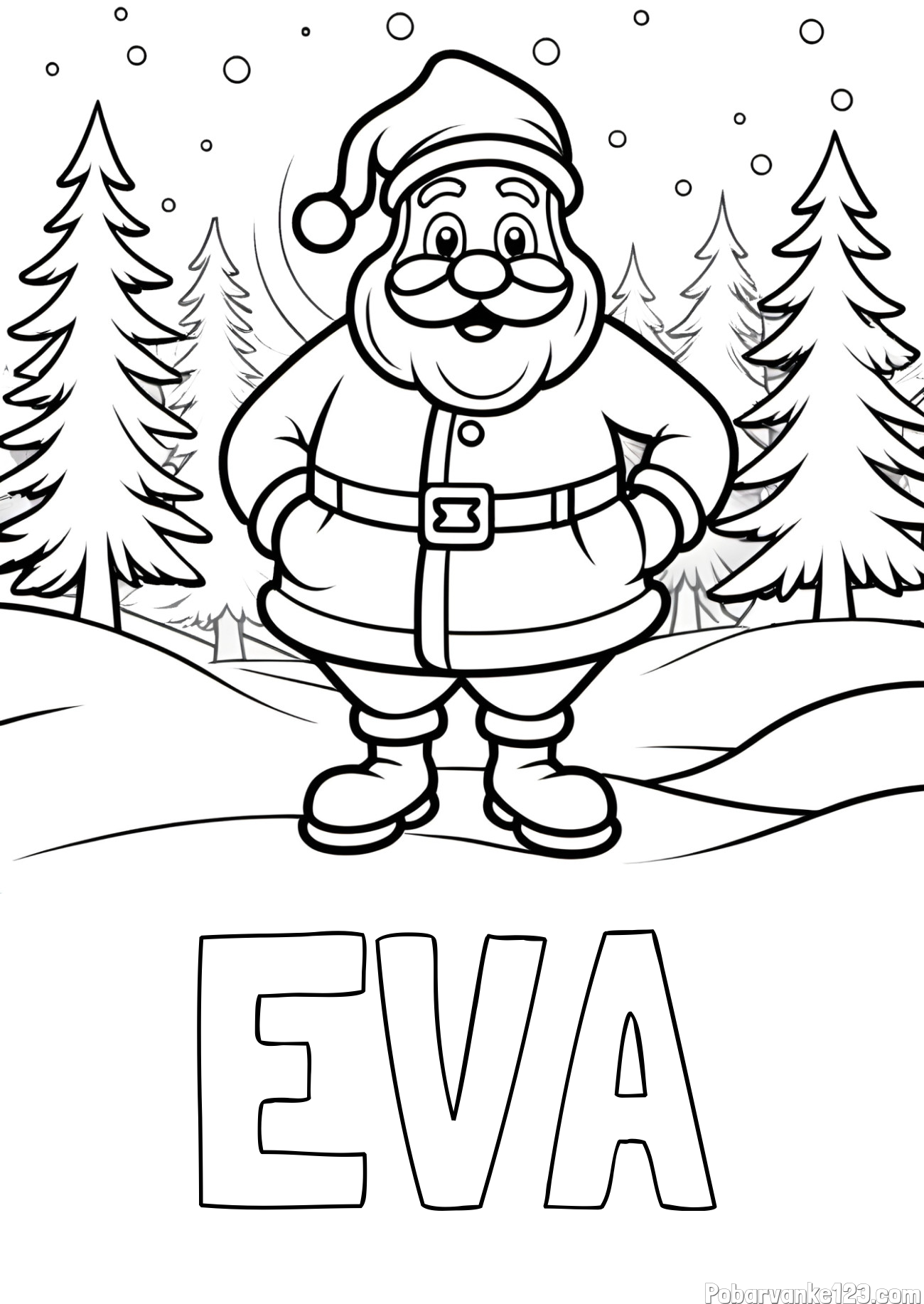 Pobarvanka imena EVA in pobarvanka Božička v gozdu
