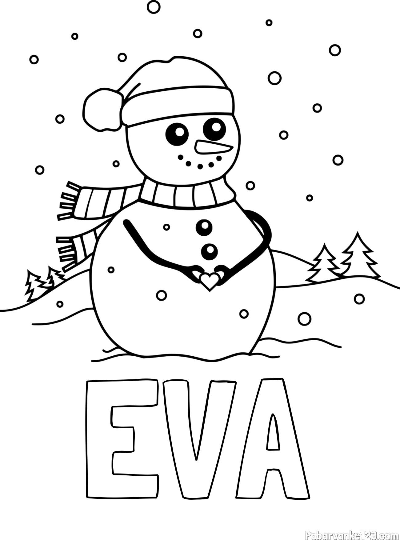 Pobarvanka imena EVA in pobarvanka prikupnega snežaka