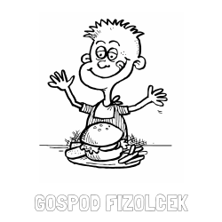 Online izdelana pobarvanka - Pobarvanka imena GOSPOD FIŽOLČEK in pobarvanka otroka, ki je slastni hamburger z ocvrtim krompirčkom