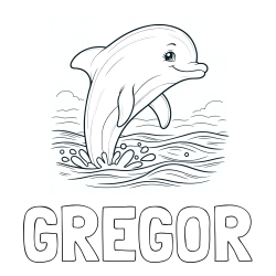 Online izdelana pobarvanka - Pobarvanka imena GREGOR in pobarvanka nasmejanega delfina v  skoku