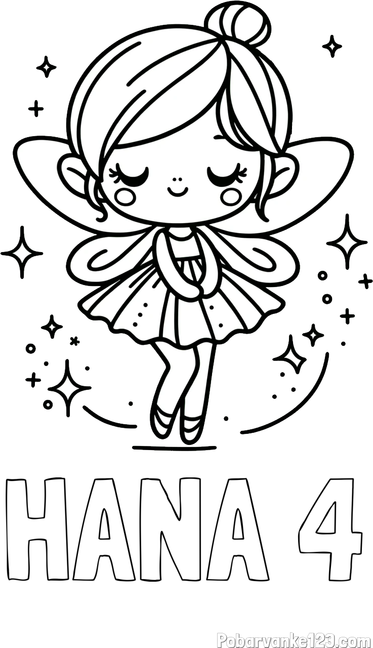 Pobarvanka imena HANA 4 in otroška pobarvanka čarobne vile