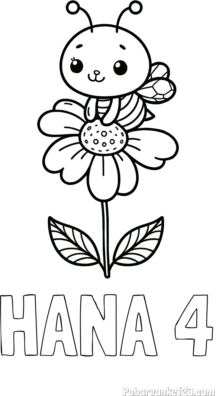 Pobarvanka imena HANA 4 in pobarvanka ljubke čebelice na roži