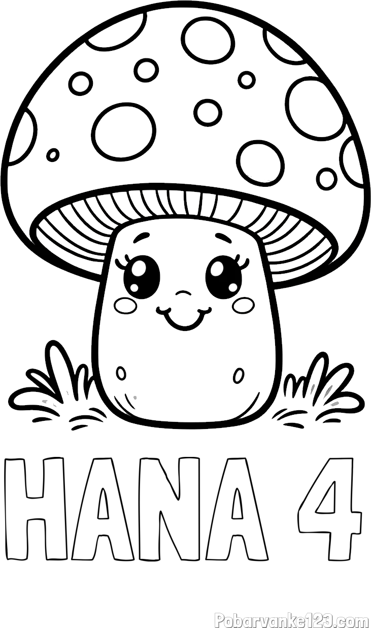 Pobarvanka imena HANA 4 in pobarvanka ljubke gobe