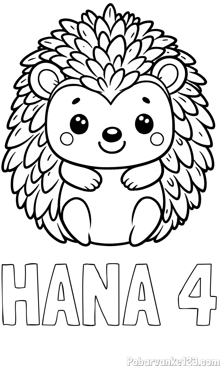 Pobarvanka imena HANA 4 in pobarvanka prikupnega ježa
