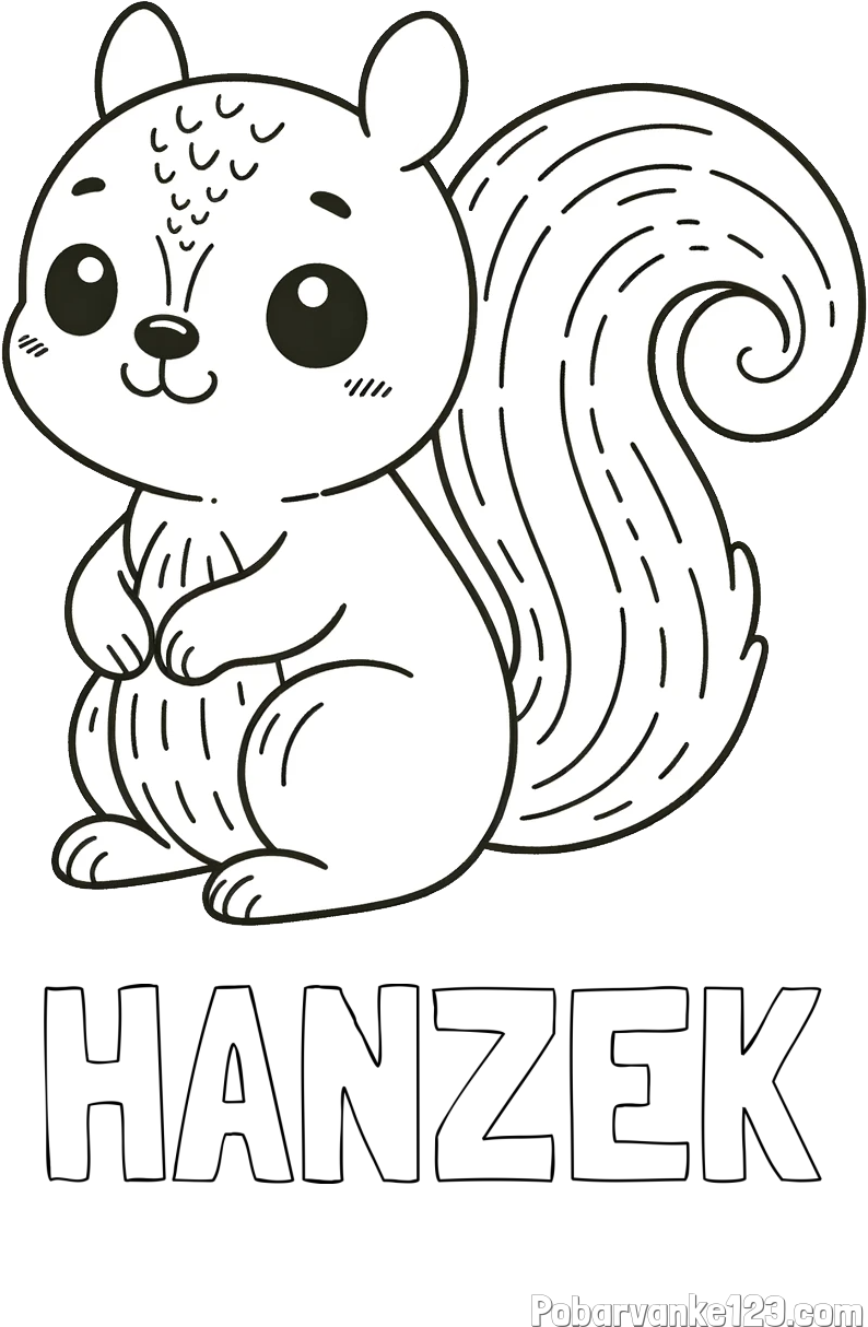 Pobarvanka imena HANZEK in otroška pobarvanka veveričke