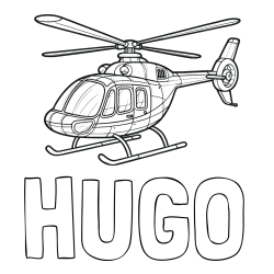 Online izdelana pobarvanka - Pobarvanka imena HUGO in pobarvanka sodobnega helikopterja