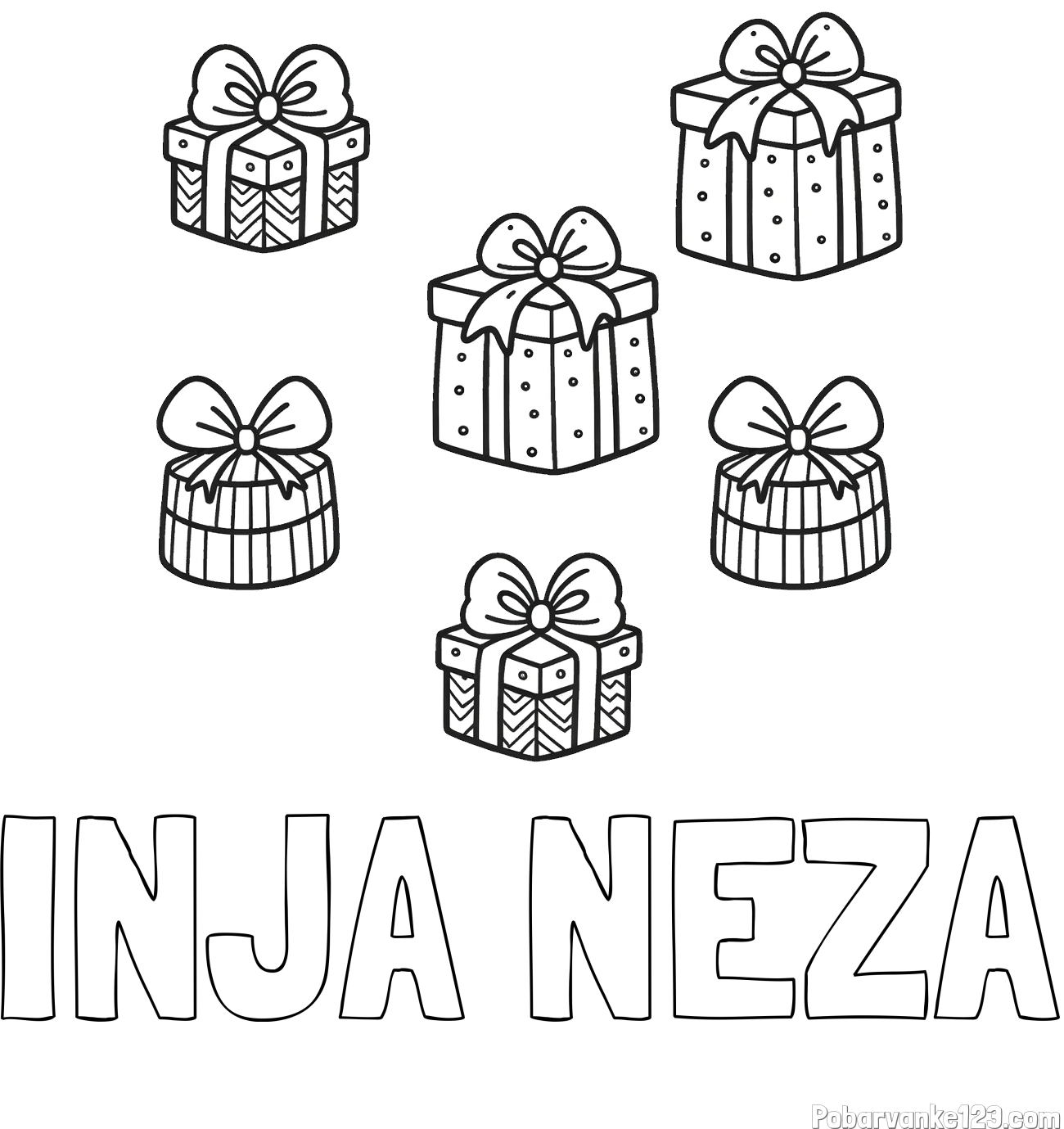Pobarvanka imena INJA NEŽA in pobarvanka božičnih daril