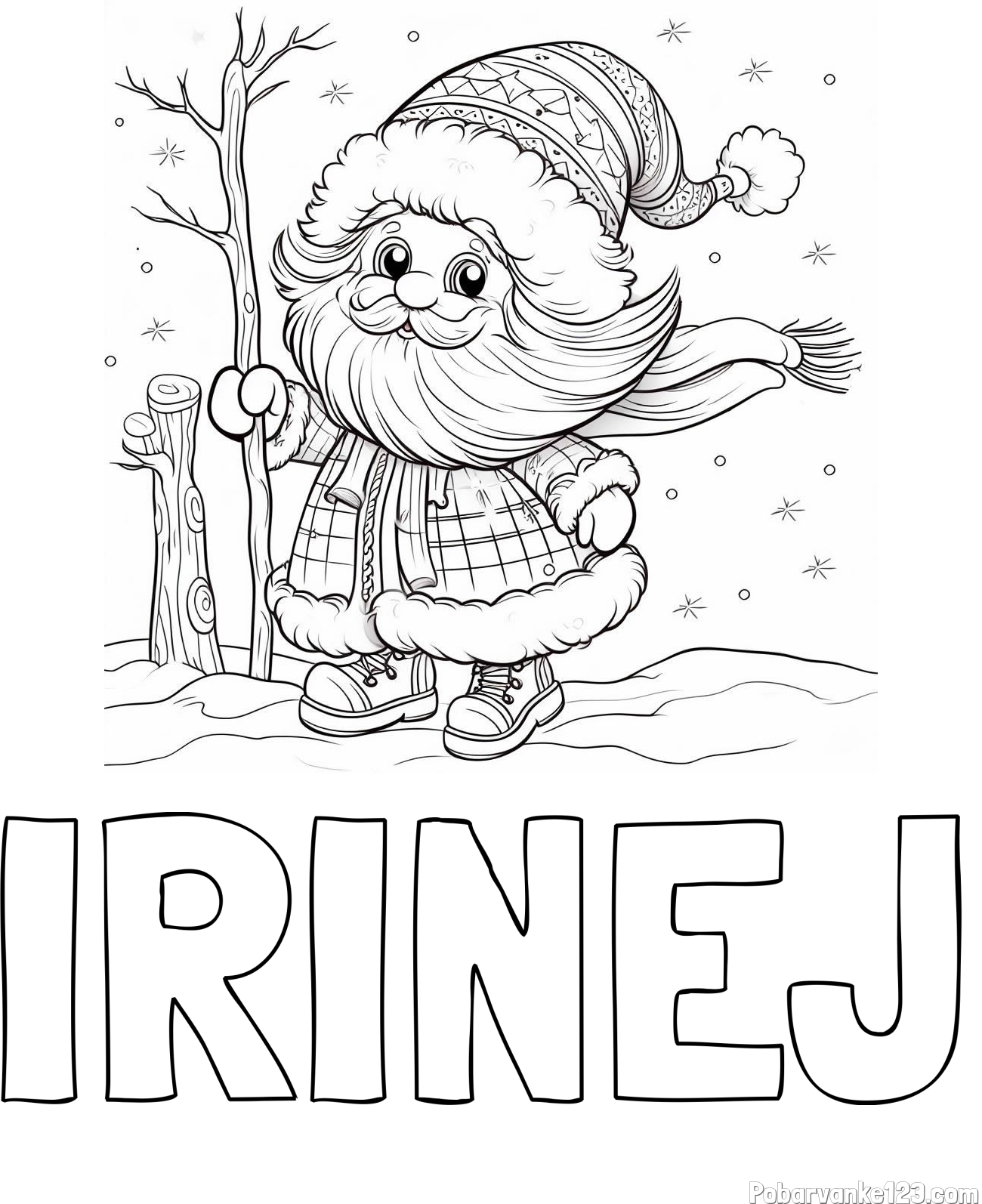 Pobarvanka imena IRINEJ in pobarvanka prikupnega Dedka Mraza