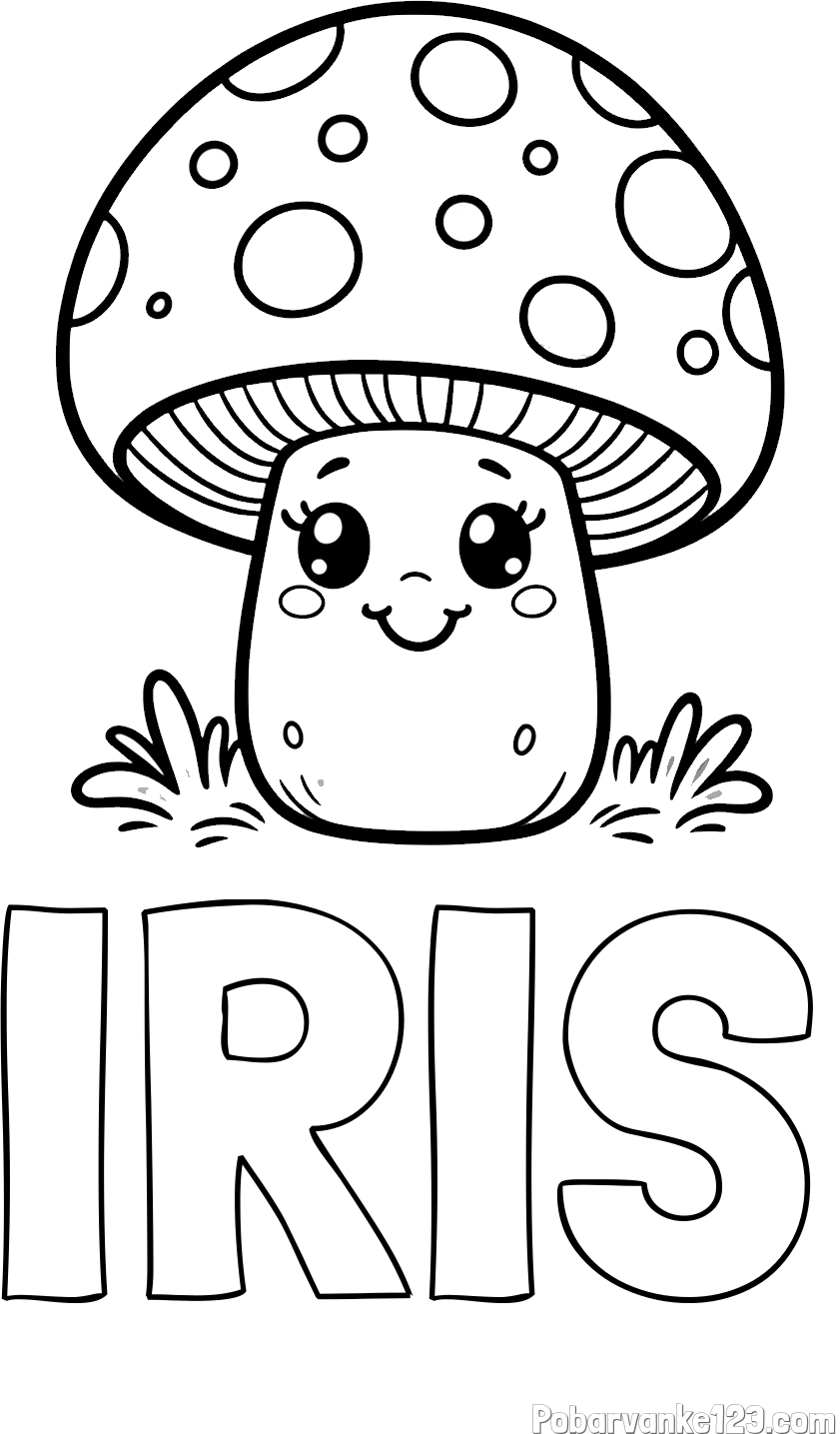 Pobarvanka imena IRIS in pobarvanka ljubke gobe