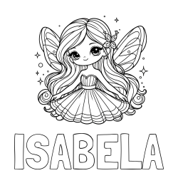 Online izdelana pobarvanka - Pobarvanka imena ISABELA in pobarvanka ljubke in nasmejane čarobne vile