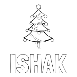 Online izdelana pobarvanka - Pobarvanka imena ISHAK in božična smreka