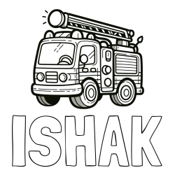 Online izdelana pobarvanka - Pobarvanka imena ISHAK in otroška pobarvanka preprostega gasilskega avta
