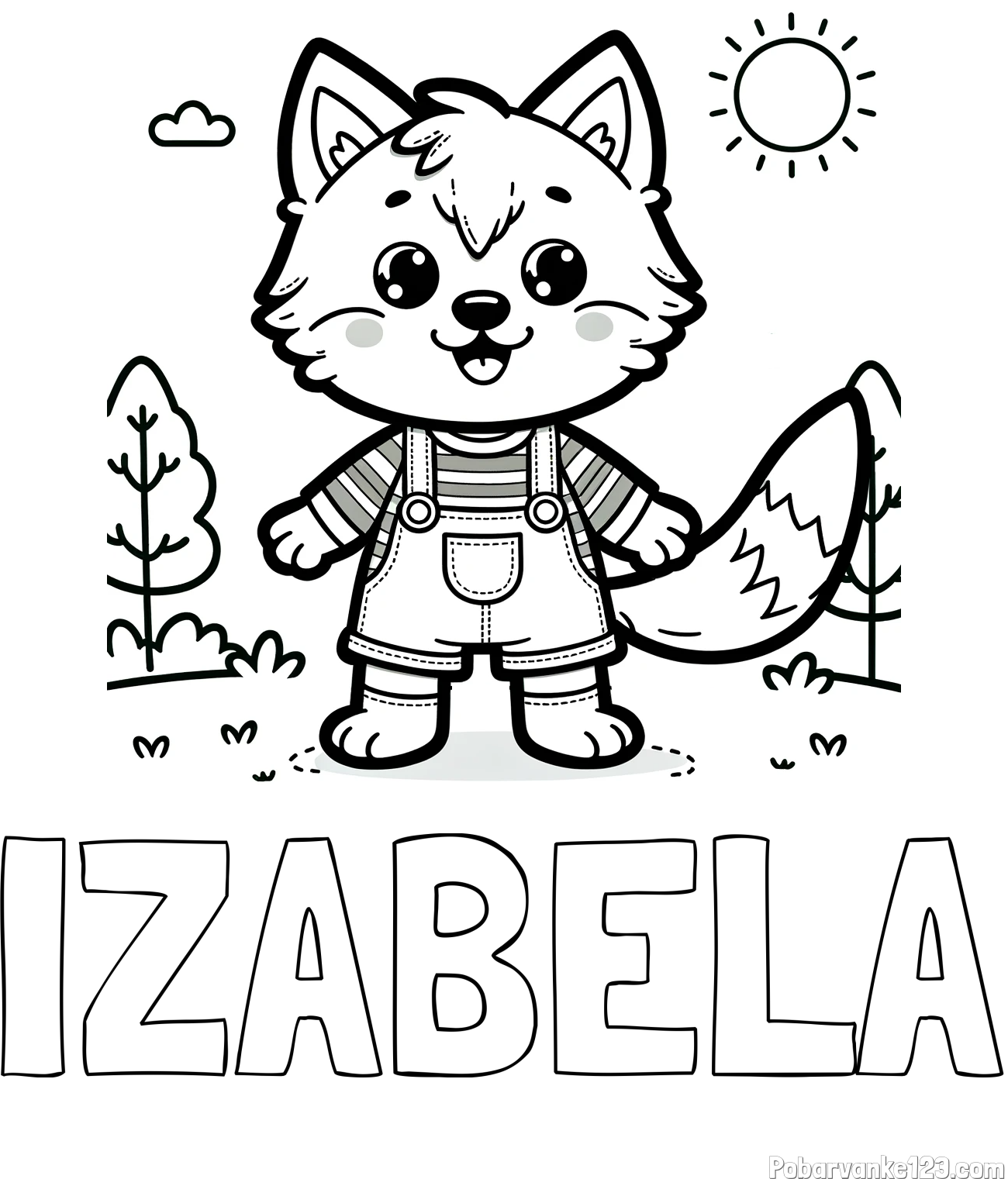 Pobarvanka imena IZABELA in pobarvanka ljubkega volka
