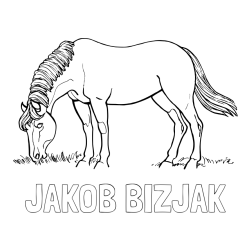 Online izdelana pobarvanka - Pobarvanka imena JAKOB BIZJAK in pobarvanka konja med pašo
