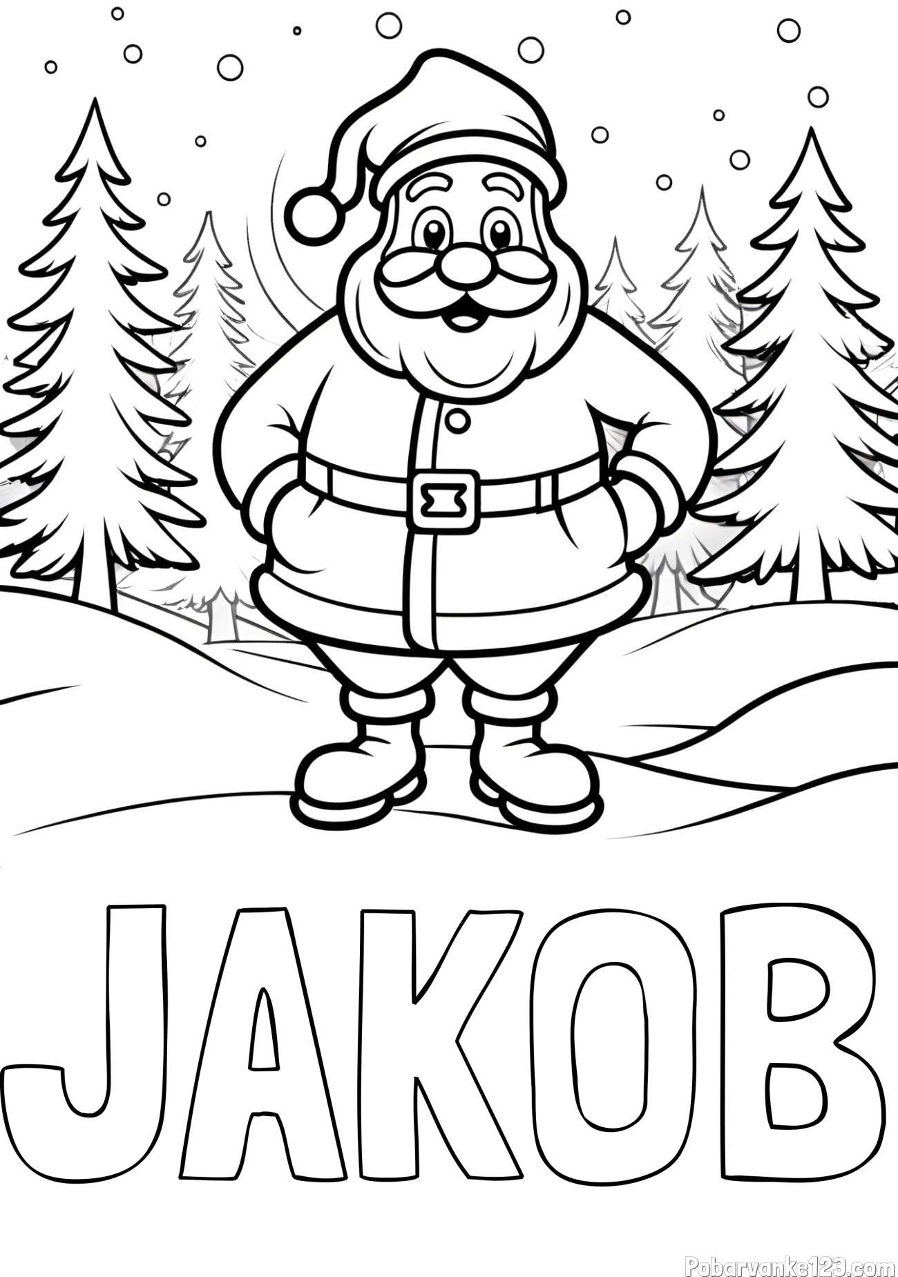 Pobarvanka imena JAKOB in pobarvanka Božička v gozdu