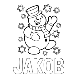 Pobarvanka imena JAKOB in pobarvanka veselega snežaka