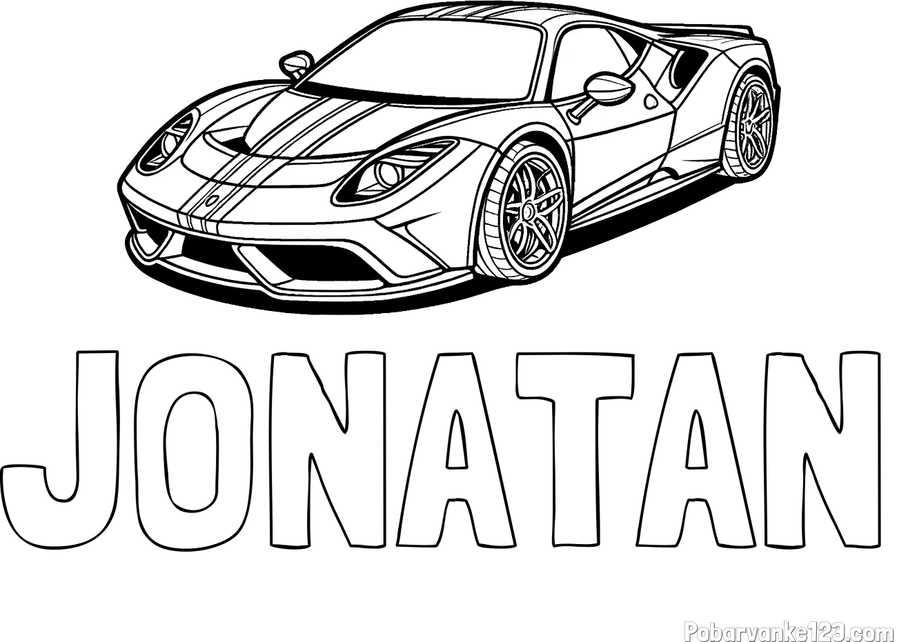 Pobarvanka imena JONATAN in pobarvanka čudovitega športnega avtomobila
