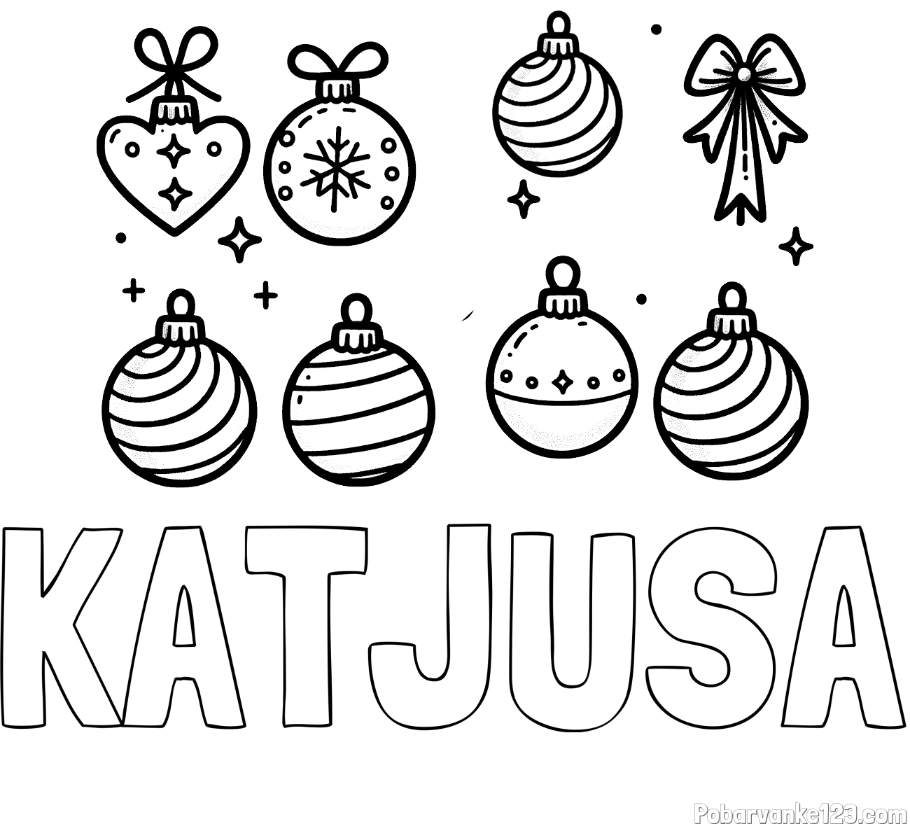 Pobarvanka imena KATJUŠA in pobarvanka božičnih okraskov za na smrečico